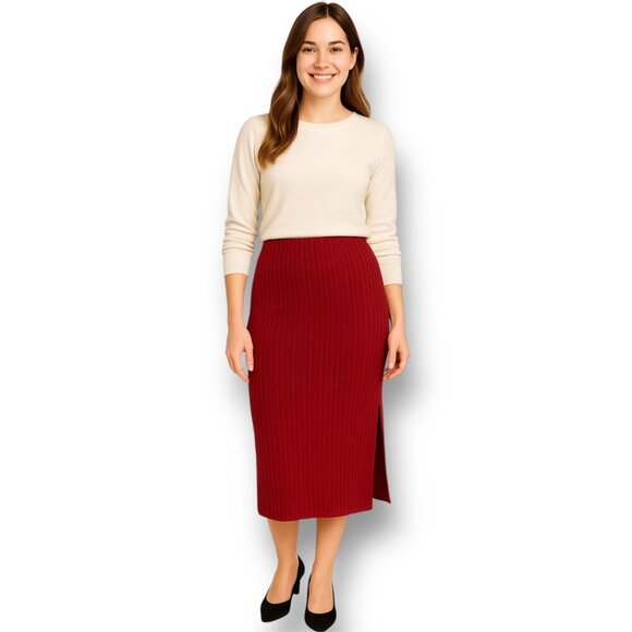 Anthropologie After Market M Burgundy Pleated Midi Skirt Academia Office Retro - Picture 1 of 8